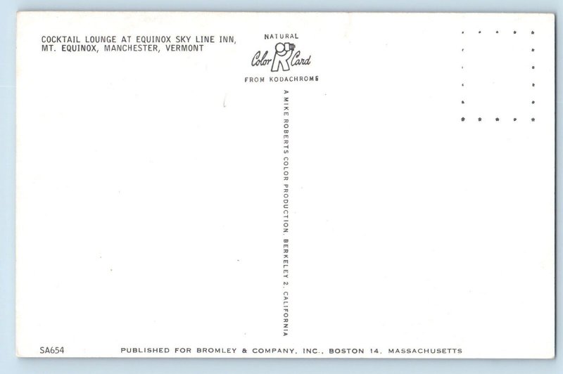 Manchester Vermont VT Postcard Cocktail Lounge At Equinoc Sky Line Inn c1960's