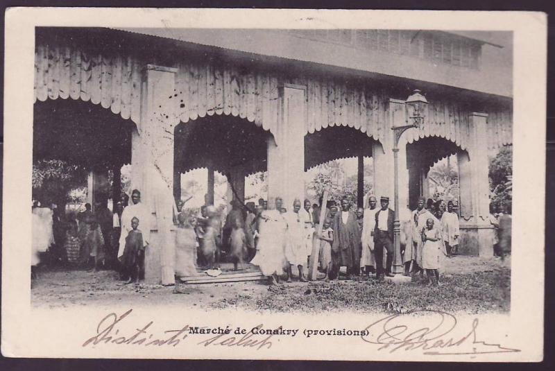  Gambia Gambia Vintage Postcard Market of conakry for Lugano edge Lugano 1906