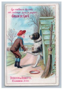 French Victorian Trade Card Dog Boy Duroyon Ramette Cambrai France St Bernard