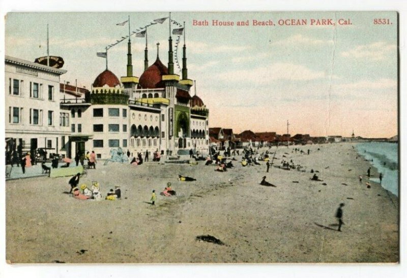 060613 OCEAN PARK CA Postcard Folks @ Bath House Vintage Postcard