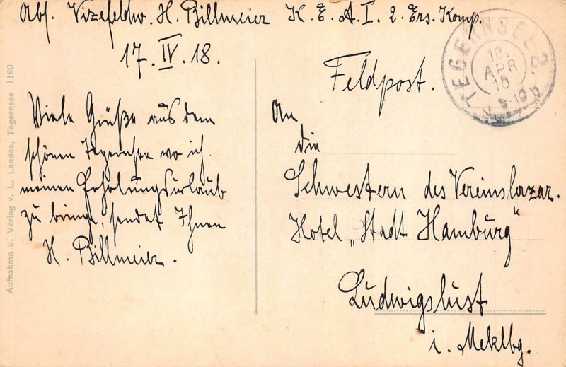 L090 Germany 1918 Feldpost WWI Tegernsee Sengerschloss Castle in Forest postcard