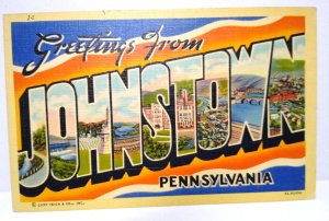 Greeting From Johnstown PA Large Letter Postcard Pennsylvania Linen Curt Teich