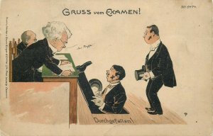 Litho 1900 german humour failed exam comic caricatures  Gruss aus Examen !