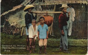 PC PHILIPPINES, COCONUT OIL VENDORS, MANILA, Vintage Postcard (b42990)