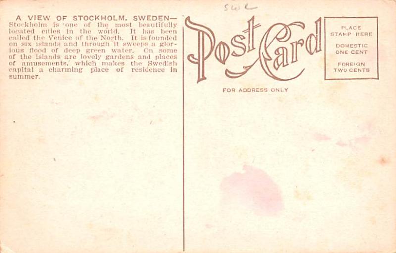 Sweden Old Vintage Antique Post Card Stockholm Unused