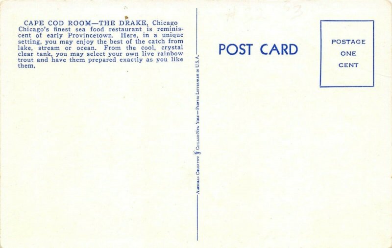 Chicago Illinois 1940s Postcard Cape Cod Room The Drake Hotel