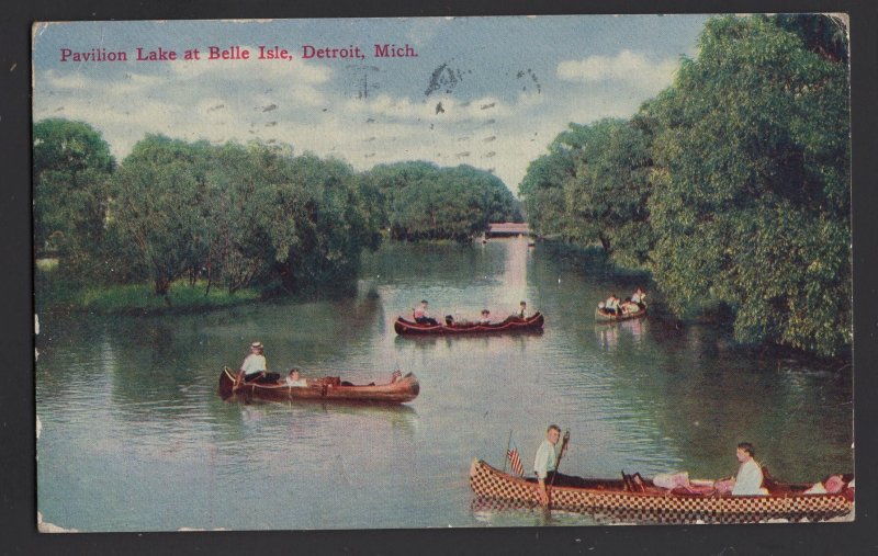 Michigan DETROIT Pavilion Lake at Belle Isle Canoes pm1910 ~ DB