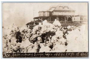 1909 Ice Jam Exaggerated Hotel Cornell Buffalo NY RPPC Photo Antique Postcard