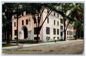 Clinton Iowa IA Postcard Y.M.C.A. Building Exterior Scene 1909 Antique Trees