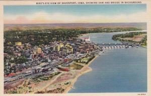 Iowa Davenport Birds Eye View Showing Dam and Bridge Curteich