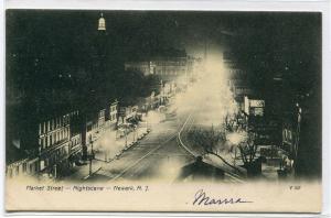 Market Street Night Scene Newark New Jersey 1907c postcard