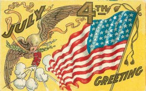 Patriotic, July 4th Greetings, Flag, Eagle, Firecrackers, Embossed