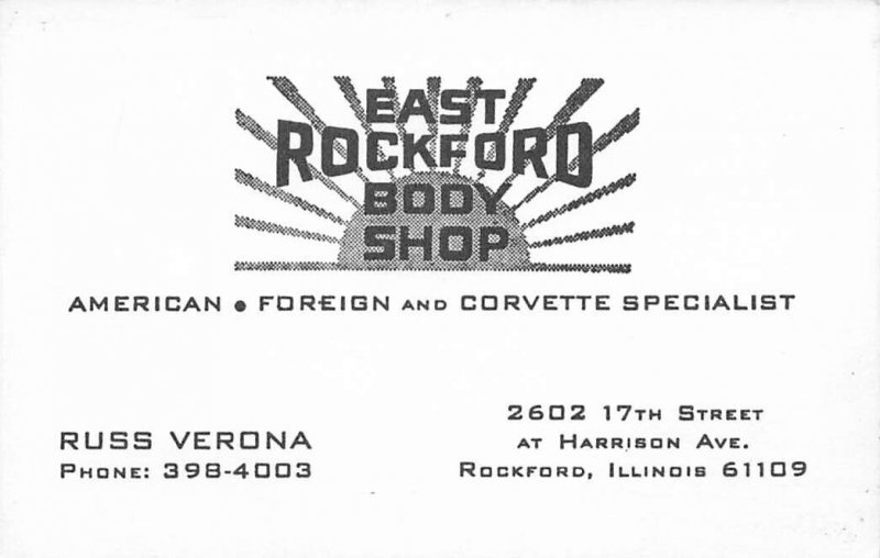 East Rockford IL Body Shop Corvette Specialits 2.25 x 3.5 Business Card