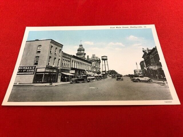 postcard SHELBYVILLE IL East Main Kunkel's, Central Illinois Public Service Co