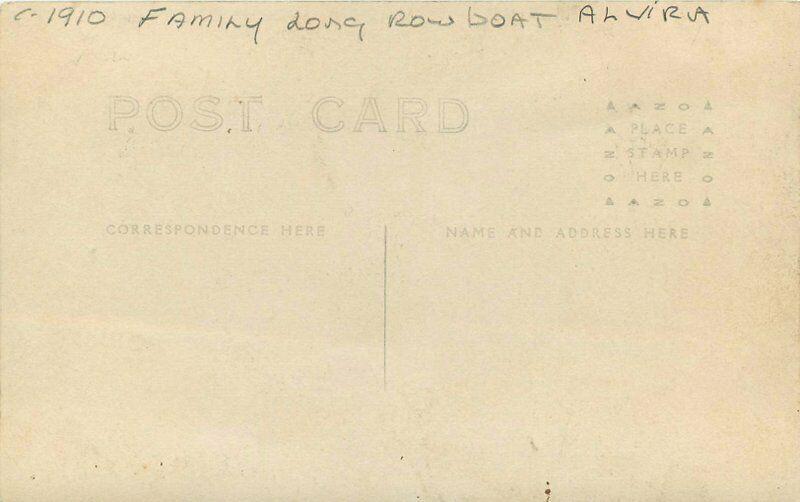 Alivira  C-1910 Family Long Rowboat RPPC Photo Postcard large boat 3573