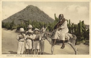 curacao, N.W.I., Country People, Donkey (1930s) Spritzer Postcard