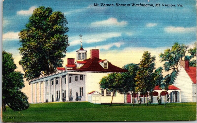 Mt Vernon Home George Washington Virginia VA Linen Postcard PM Washington DC WOB 