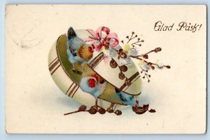 Sweden Postcard Easter Hatched Egg Chicken Hen Pipe Berry Gel Gold Gilt c1910's