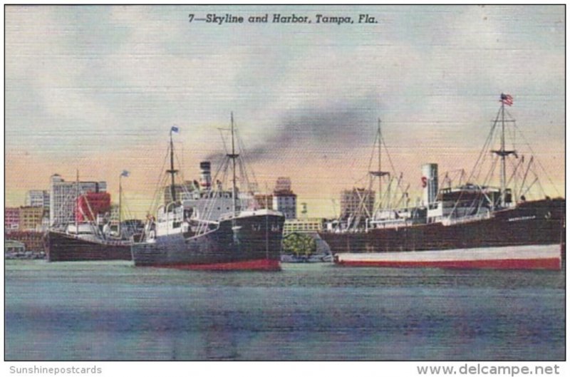 Florida Tampa Skyline and Harbor Curteich