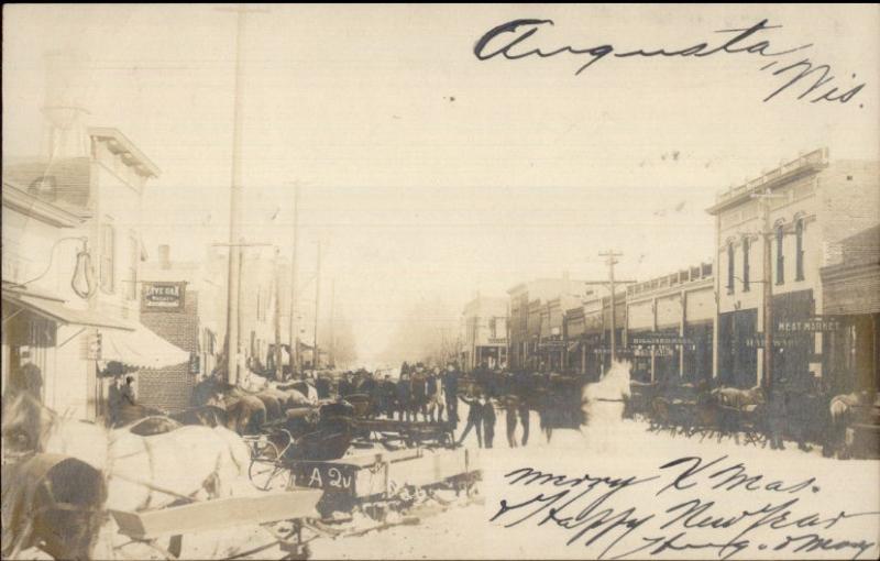 Augusta WI Busy Street Scene c1905 Real Photo Postcard