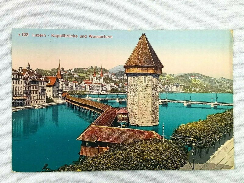 Vintage Postcard 1910's Luzern Kapellbrucke und Wasserturm 