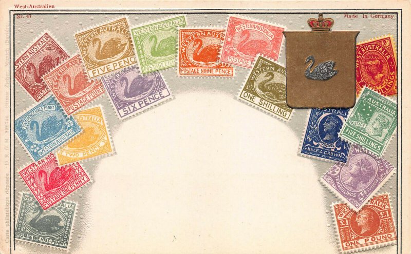 Western Australia Stamps on Embossed Postcard, Unused, Pub. by Ottmar Zieher