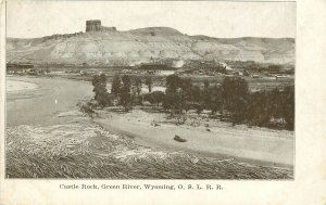 Early Postcard View of Castle Rock, Log Jam Green River WY Oregon Short Line RR