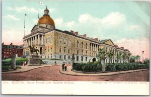 Boston Massachusetts MA, State House and Hooker Statue, Driveway, Postcard