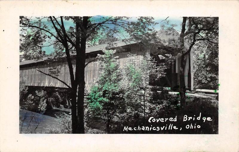 D51/ Mechanicsville Ohio RPPC Postcard Covered Bridge c1950 Colored 9