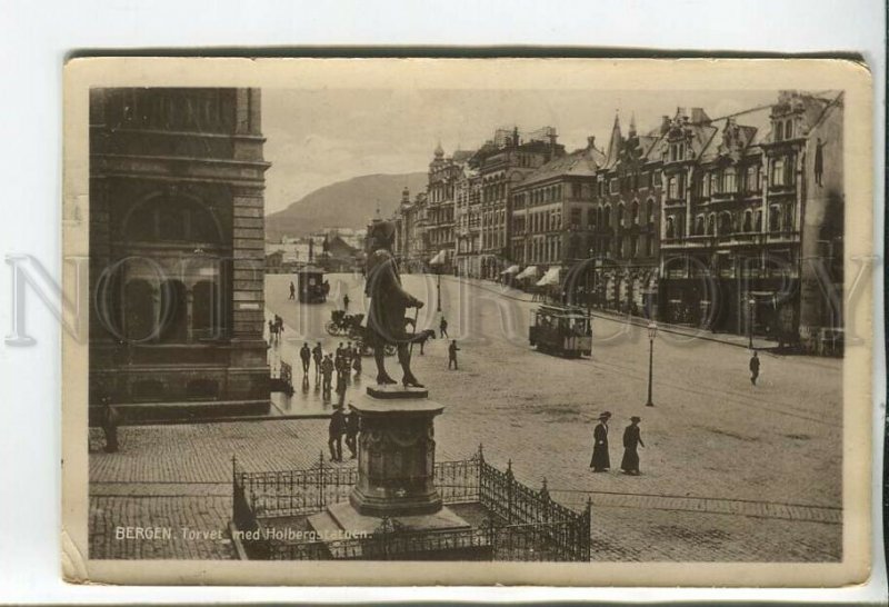 460811 Norway Bergen Holbergstatden TRAM Vintage photo RPPC