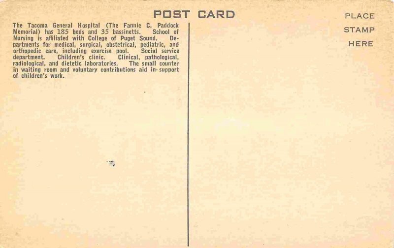 Tacoma General Hospital Washington postcard