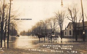 DELPHOS, OHIO E. CLEVE. ST FLOODED-SCHNEIDER'S BAKERY TO RESCUE 1913 RPPC 