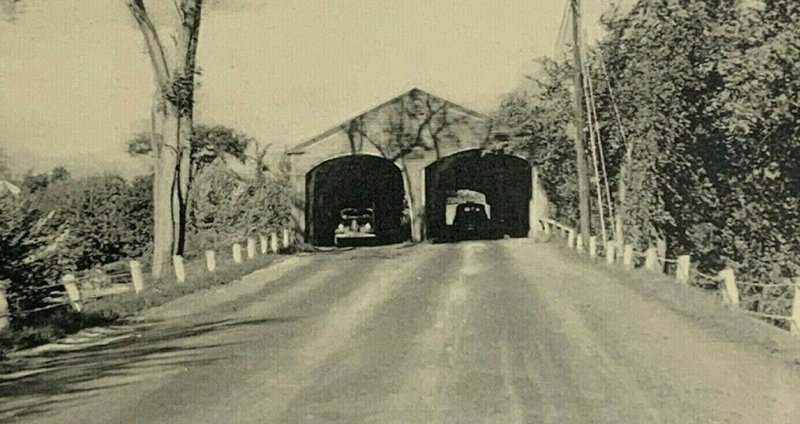 RPPC Old Covered Bridge Over Stillwater River, Old Town Maine 1940's 