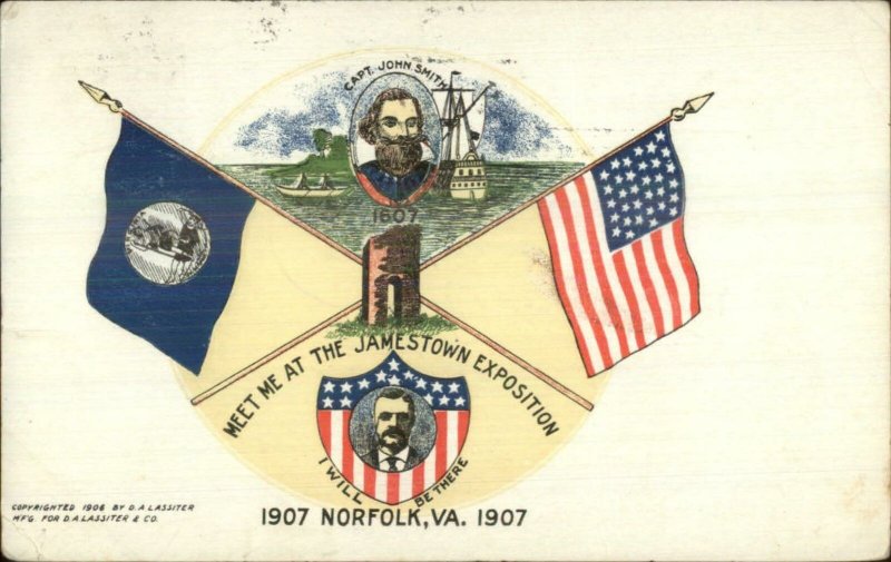 1907 Jamestown Expo President Teddy Roosevelt & Capt John Smith Postcard USED