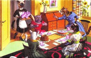 Mainzer Dressed Cats Spilled Milk Cake Maid #4916 Postcard