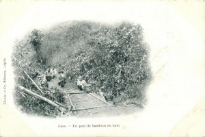 PC CPA LAOS, INDOCHINA, UN PONT DE BAMBOUS, (b23450)