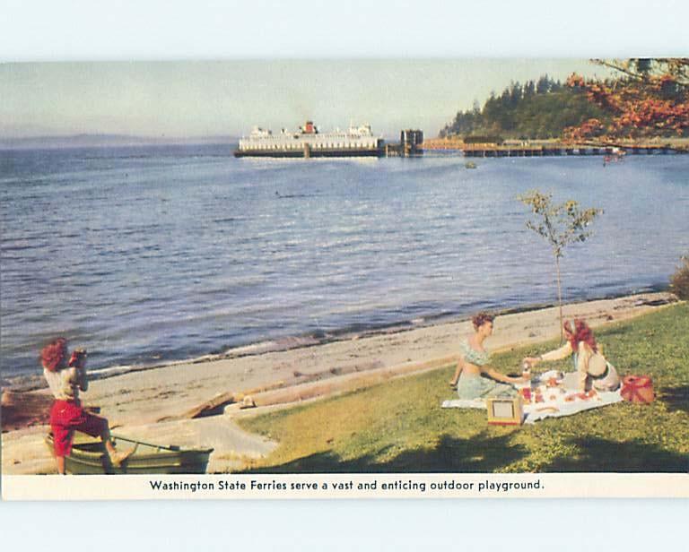 Pre-1980 PICNIC BY FERRY BOAT Ferry Boat - Olympia & Seattle WA hn3143-22
