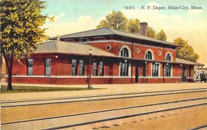 Miles City MT N. P. Railroad Station Train Depot Postcard