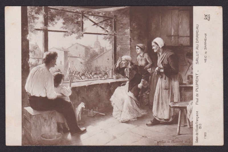 FRANCE 1913, Postcard, Art, P. de Plument, Salut de drapeau, Used