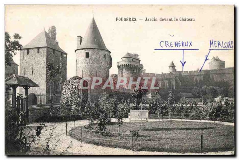 Old Postcard Fougeres Garden in front of the Chateau