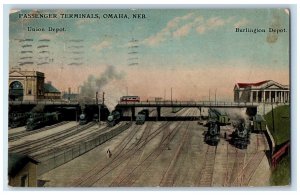 c1910s Union Depot Burlington Depot Passenger Terminals Omaha NE Trains Postcard