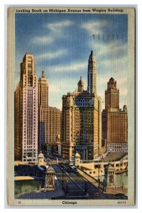 View South From Wrigley Building Chicago Illinois IL LInen Postcard U10