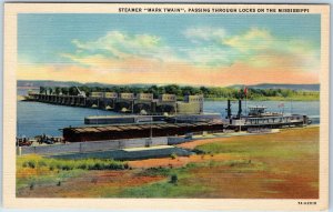 1937 La Crosse, WI Steamer Mark Twain Mississippi River Locks Steam Ship PC A222