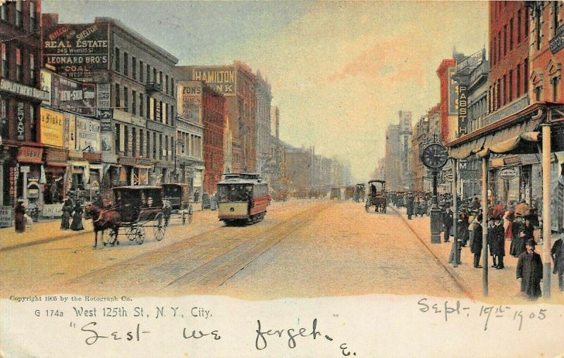 NEW YORK CITY~WEST 125th STREET~1905 ROTOGRAPH TINTED PHOTO POSTCARD