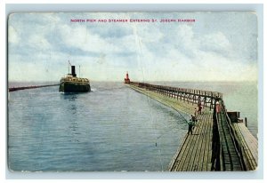 C. 1910 North Pier And Steamer Entering St. Joseph Harbor Postcards P3 