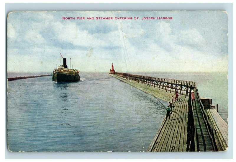 C. 1910 North Pier And Steamer Entering St. Joseph Harbor Postcards P3 