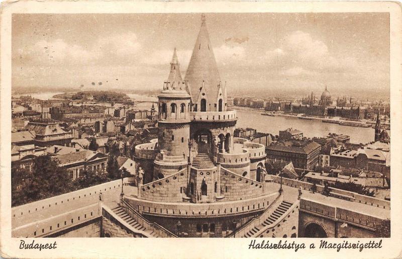 B36415 Budapest Fishermans Bastion with the isle of St Margarets   hungary