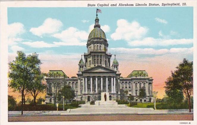 Illinois Springfield State Capitol and Abraham Lincoln Statue Curteich