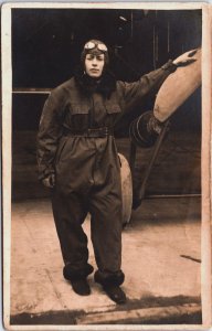 France World War 1 Soldier Pilot With His Plane Vintage RPPC C065