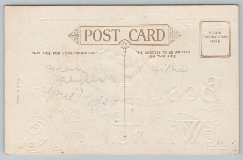 Easter~Yellow Chick Cracking Out White Egg~Best Wishes~Vintage Postcard 